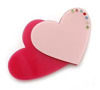 Deep Pink/Baby Pink Austrian Crystal Double Heart Acrylic Brooch - 70mm Across