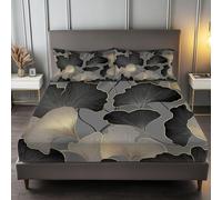 Deep Pocket Fitted Sheet Single, 90x190 cm, 100% Durable Brushed Microfibre Fitted Sheet, Soft and Breathable Easy Care, Simple Plant Ginkgo Leaf for Girls Boys, Dark Gray
