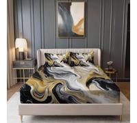 Deep Pocket Fitted Sheets, Abstract Artistic Marble Lines Theme Super King Size Brushed Microfibre Fitted Sheet for Students Adults, Yellow Black Easy Care Bed Sheet Set Shrinkage Fade Resistant