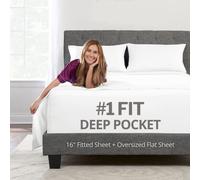 Deep Pocket Full Bed Sheets - 4-Piece Includes: Real 16” Inch Extra Deep Pocket Fitted Sheet [Best-Fit for 14”-18 Mattress] - Oversize Flat Sheet - 1 Zipper Closure Pillowcase - Bright White
