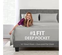 Deep Pocket Queen Bed Sheets - 4-Piece Includes: Real 16” Inch Extra Deep Pocket Fitted Sheet [Best-Fit for 14”-18 Mattress] - Oversize Flat Sheet - 1 Zipper Closure Pillowcase - Silver Light Gray