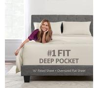 Deep Pocket Queen Bed Sheets - 4-Piece Includes: Real 16” Inch Extra Deep Pocket Fitted Sheet [Best-Fit for 14”-18 Mattress] - Oversize Flat Sheet - 1 Zipper Closure Pillowcase - Light Beige Cream