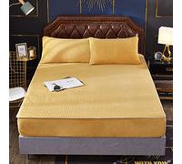 Deep Pockets Easy Care,Winter Crystal Velvet Latex Mattress Protector, Warm Thick Solid Color Deep Pocket Fitted Bed Sheet Pillowcase,Yellow,200 * 220cm (3pcs)