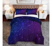 Deep purple Bedding Kids Starry sky cosmos galaxy night sky Coverless - 7.5 Tog Lightweight Coverless Summer Duvet, Soft Breathable Microfiber Quilted Duvet Set with Box Stitching, 135x200 cm