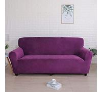 Deep Purple Velvet Couch Cover High Stretch Sofa Slipcover Soft Non Slip Washable Furniture Protector for Pets 2 Seater (145 180cm)