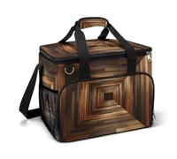 Deep Rectangular Tunnel Wooden Planks Camping Cooler Bag Insulated Beach Coolers Portable Leak Proof Bags with Shoulder Strap