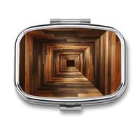 Deep Rectangular Tunnel Wooden Planks Pill Box 2 Compartment Portable Medicine Pill Case Travel Pill Organizer for Pocket Purse