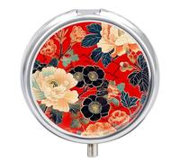 Deep Red Flower Pictures Pill Box Medicine Pill Organizer 3 Compartment Daily Pill Case Small Pill Container Round Pill Holder Travel Pill Box Metal Pill Case for Purse Pocket