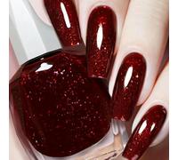 Deep Red Glitter Nail Polish with Super Shine & High Coverage - Long Lasting Quick Dry Varnish in 60 Seconds for Party, Evening & Special Occasion Looks, Dazzling Mirror Finish, Intense Sparkle, Home
