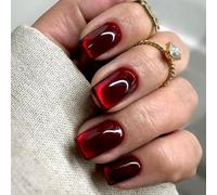 Deep Red Glossy Press On Nails Square Shape - 24 Pcs Short False Nails Full Cover Acrylic Tips with Glossy Finish for Women Easy Application Durable Fake for Party Wedding Business Events