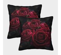 Deep-red-roses-romantic-floral-style Pillow Covers 2 Pack Cozy Pillowcase Art Cushion Cover Polyester Decorative Sofa for Living Room Bedroom 45x45cm