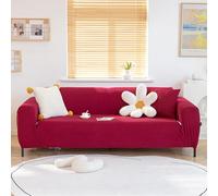 Deep Red Solid Color Soft Mifber One Piece Sofa Slipcover Thick Elastic Anti-Scratch Couch Cover for Loveseat Full Angle Wrap Protection Fits 57"-72" Living Room Furniture