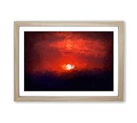 Deep Red Sunset in Italy in Abstract Framed Print | A2 Oak Framed Wall Art | Ready to Hang | Abstract Landscape Picture | Living Room Bedroom Lounge Office