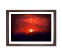 Deep Red Sunset in Italy in Abstract Framed Print | A2 Walnut Framed Wall Art | Ready to Hang | Abstract Landscape Picture | Living Room Bedroom Lounge Office