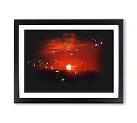 Deep Red Sunset In Italy Paint Splash Modern Art Framed Print | A4 Black Framed Wall Art | Ready to Hang | Modern Landscape Picture | Living Room Bedroom Lounge Office