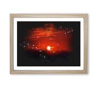 Deep Red Sunset In Italy Paint Splash Modern Art Framed Wall Art Print, Ready to Hang Picture for Living Room Bedroom Home Office Décor, Oak A4 (34 x 25 cm)