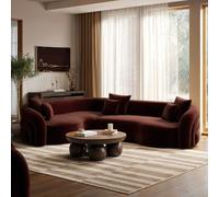 Deep Red Velvet Left Hand Facing 4 Seater Curved Corner Sofa - Zuri
