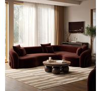 Deep Red Velvet Right Hand Facing 4 Seater Curved Corner Sofa - Zuri