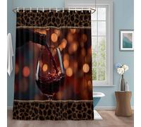 Deep Red Wine Glass Shower Curtain with 12 Hooks Brown Leopard Print Lighting Modern Waterproof Fabric Shower Curtains Sets for Bathroom Bath Decorations, Machine Washable, 36"x72"