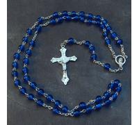 Deep royal blue Catholic rosary beads Our Lady center