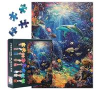 Deep-sea Animals Jigsaw Puzzles, Dolphin with Colorful Coral Reef Environment Adult Puzzles with Letters on Back,Challenging Funny Family Puzzle Perfect for Game Nights 27.5 x 19.7 inch