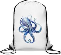 Deep Sea Blue Octopus Gym Sack Casual Drawstring Bag White