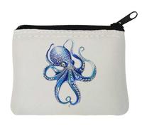Deep Sea Blue Octopus Neoprene Coin Purse Pouch 10x11cm White