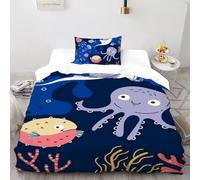 Deep Sea Creatures Bedding Set 3D Printed Whales Boys Girls 2 -piece Set UltraSoft Microfiber Includes 1 Pillowcases ZipperClosure Single（135x200cm）