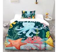 Deep Sea Creatures Duvet Cover Set 3D Printed Whales Boys Girls 2 -piece Set Microfiber Includes 1 Pillowcases Invisible Zipper Single（135x200cm）
