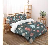 Deep Sea Creatures Duvet Cover Set 3D Printed Whales Boys Girls 3Pcs UltraSoft Microfiber Includes 2 Pillowcases Invisible Zipper King（220x240cm）
