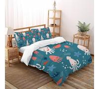 Deep Sea Creatures Duvet Cover Set 3D Printed Whales Boys Girls 3Pcs UltraSoft Microfiber Includes 2 Pillowcases Invisible Zipper Double（200x200cm）