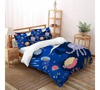 Deep Sea Creatures DuvetCover 3D Printed Whales Boys Girls Three-piece Set UltraSoft Microfiber Includes 2 Pillowcases ZipperClosure Double（200x200cm）