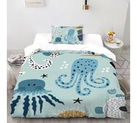 Deep Sea Creatures DuvetCover 3D Printed Whales Teens 2 -piece Set UltraSoft Microfiber Includes 1 Pillowcases Invisible Zipper Single（135x200cm）