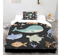 Deep Sea Creatures DuvetCover 3D Printed Whales Teens 2 -piece Set UltraSoft Microfiber Includes 1 Pillowcases Invisible Zipper Single（135x200cm）