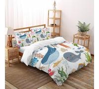 Deep Sea Creatures DuvetCover 3D Printed Whales Teens Three-piece Set UltraSoft Microfiber Includes 2 Pillowcases Invisible Zipper King（220x240cm）