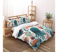 Deep Sea Creatures Quilt Cover 3D Printed Whales Boys Girls Three-piece Set UltraSoft Microfiber Includes 2 Pillowcases Invisible Zipper Super King（260x220cm）