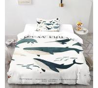 Deep Sea Creatures Quilt Cover for Bedding 3D Printed Whales Adults 2 Pcs UltraSoft Microfiber Includes 1 Pillowcases Invisible Zipper Single（135x200cm）