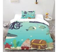 Deep Sea Creatures Quilt Cover for Bedding 3D Printed Whales Adults 2 -piece Set Microfiber Includes 1 Pillowcases ZipperClosure Single（135x200cm）
