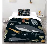 Deep Sea Creatures Quilt Cover for Bedding 3D Printed Whales Boys Girls 2 -piece Set Microfiber Includes 1 Pillowcases Invisible Zipper Single（135x200cm）