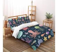 Deep Sea Creatures Quilt Cover for Bedding 3D Printed Whales Teens 3Pcs UltraSoft Microfiber Includes 2 Pillowcases ZipperClosure King（220x240cm）