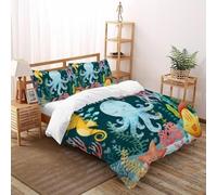 Deep Sea Creatures Quilt Cover for Bedding 3D Printed Whales Teens 3Pcs UltraSoft Microfiber Includes 2 Pillowcases ZipperClosure King（220x240cm）