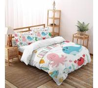 Deep Sea Creatures Soft Bedding Duvet 3D Printed Whales Teens Three-piece Set Microfiber Includes 2 Pillowcases Invisible Zipper Double（200x200cm）