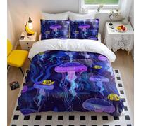 Deep Sea Duvet Cover Luminous Jellyfish & Tropical Fish Bedding Set - Ultra Soft Microfiber, Ocean Themed Bedding for Girls Bedroom Decor (style3,Single135x200cm+50x75cm*2)