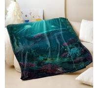 Deep Sea Fantasy Printed Flannel Blanket, Dreamy Blue Whale Throw Blanket, Cozy Home Decor for Kids and Adults (02,200x200cm)