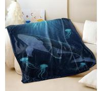 Deep Sea Fantasy Printed Flannel Blanket, Dreamy Blue Whale Throw Blanket, Cozy Home Decor for Kids and Adults (03,200x200cm)