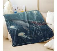 Deep Sea Fantasy Printed Flannel Blanket, Dreamy Blue Whale Throw Blanket, Cozy Home Decor for Kids and Adults (04,130x150cm)