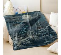 Deep Sea Fantasy Printed Flannel Blanket, Dreamy Blue Whale Throw Blanket, Cozy Home Decor for Kids and Adults (01,130x150cm)