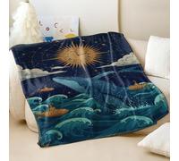 Deep Sea Fantasy Printed Flannel Blanket, Dreamy Blue Whale Throw Blanket, Cozy Home Decor for Kids and Adults (05,75x100cm)