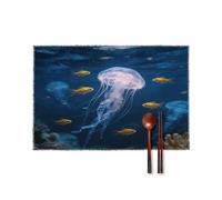 Deep-sea Fireflies Placemats Set of 6,Decorating The Dining Table，Canvas Washable Table Mats，Wipe Clean Anti Slip Dining Table Place Mats for Party Kitchen Dining Decoration