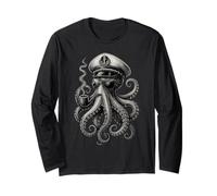 Deep Sea Legend - The Smoking Octopus Captain Design Long Sleeve T-Shirt
